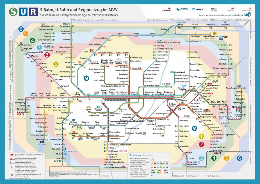Munich Train Map PDF Download of the Munich S-Bahn, the Munich U-Bahn and the Regional train links