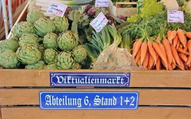 Munich Viktualienmarkt In München showcasing a selection of fresh vegetables