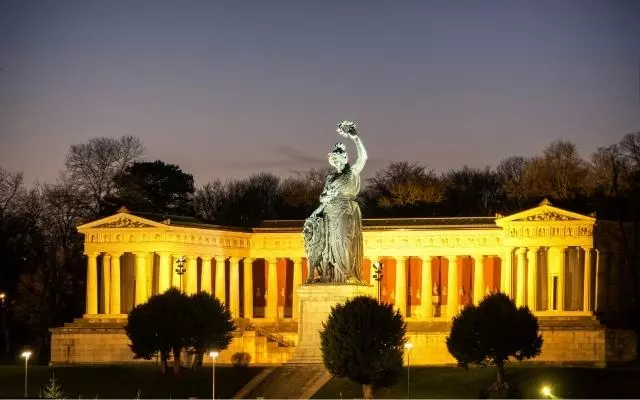 Bavaria Statue Munich Lit Up At Night