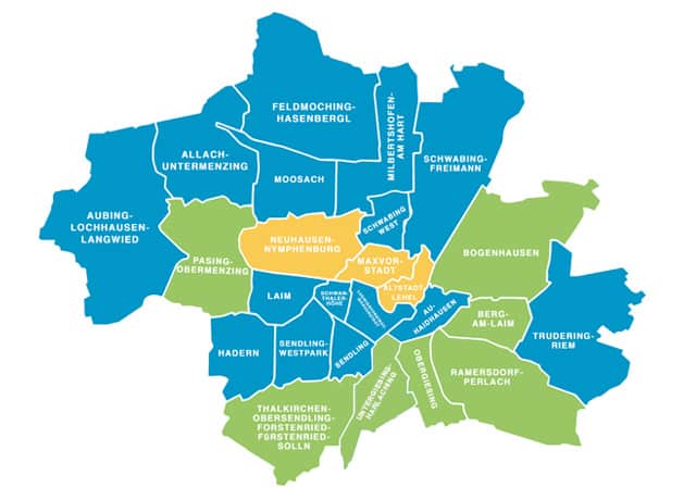 Living in Munich map of the \best Neighbourhoods to Live in the City