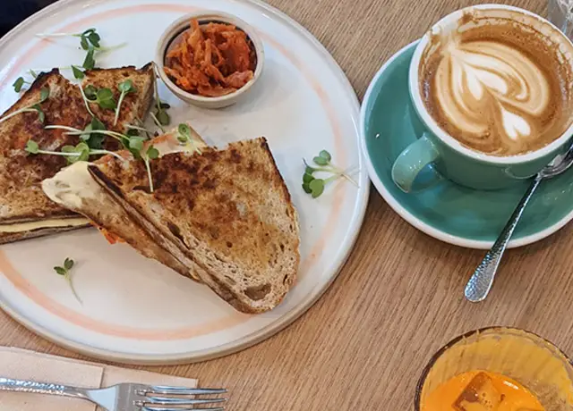 cheesy toast with kimchi at Poppi Farmer