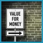 Value for money sign against a brick wall background