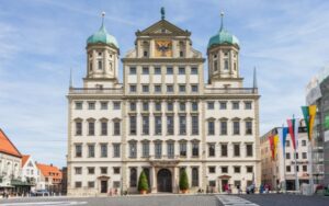 What is the Oldest City in Bavaria | Augsburg of course | Shot of City Hall on the Rasthausplatz