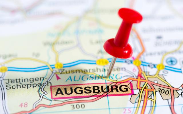 What is the oldest city in Bavaria map showing the location of Augsburg