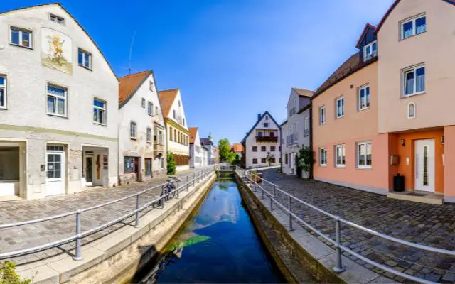 Freising in Bavaria just north of Munich featuring an old Freising canal amongst old buildings