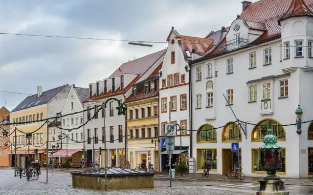 Freising Old Town in Bavaria early in the morning featuring empty streets