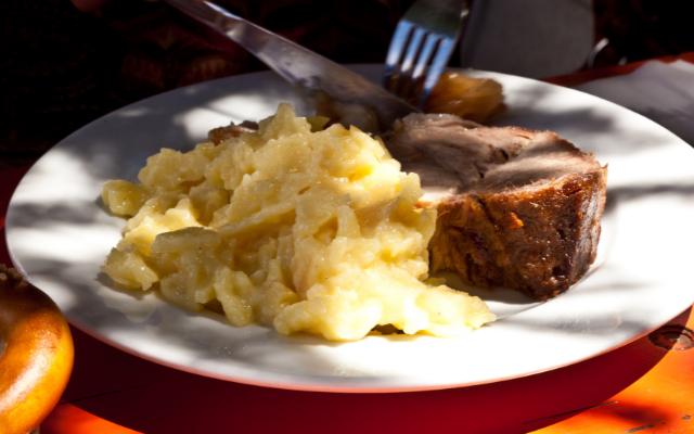 Kloster Andechs food featuring potato salad and pork belly