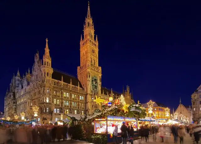 Christmas Markets Munich in Marienplatz in the early evening