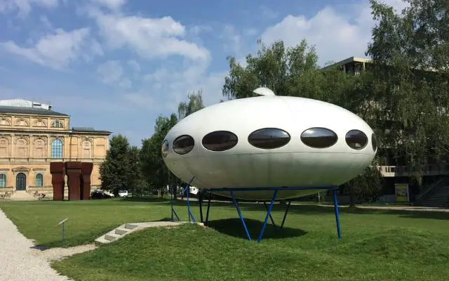 Pinakothek Der Moderne UFO outside in garden